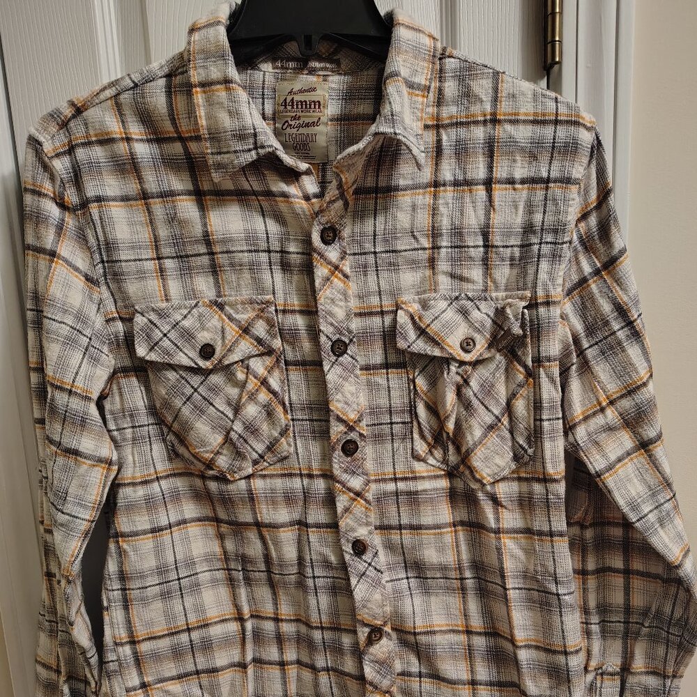 44mm Legendary Workwear White/Grey/Yellow Button Down Shirt Long Sleeve Size M